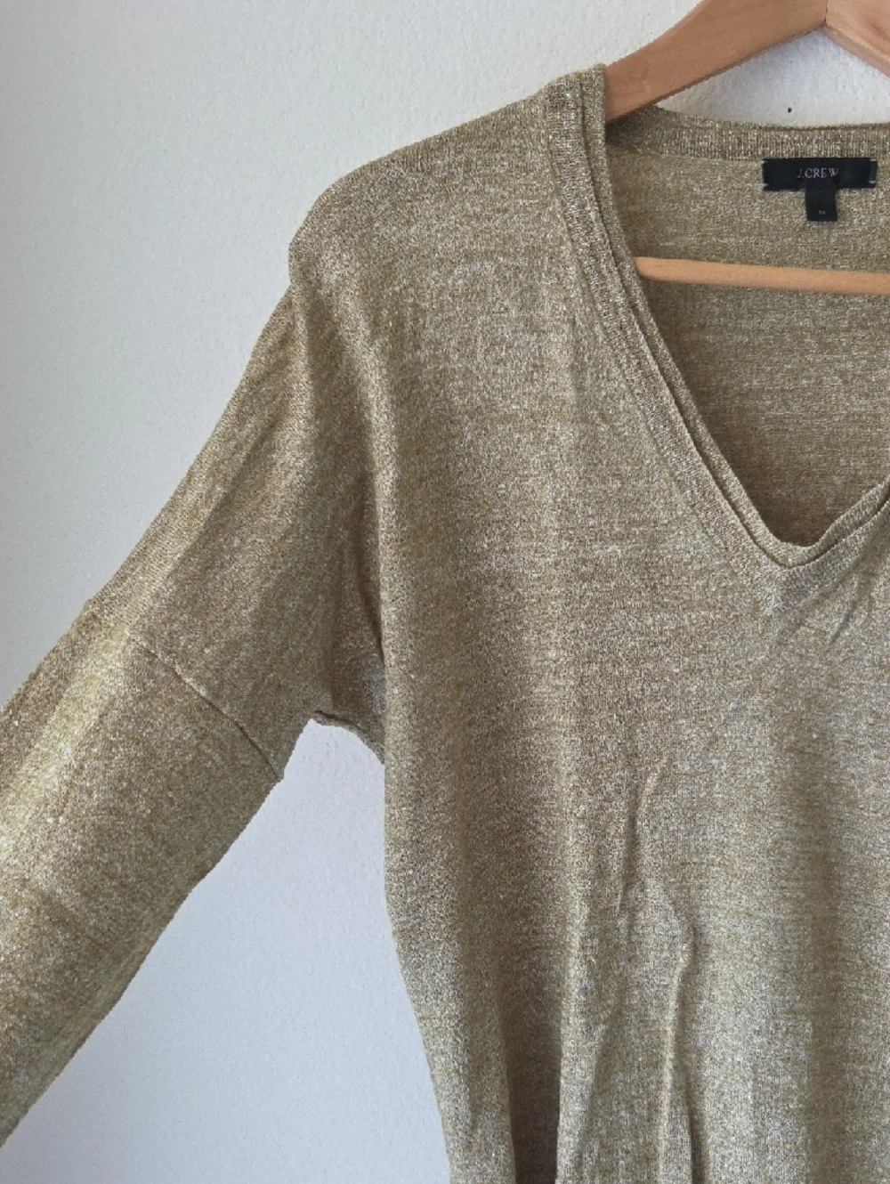 J. Crew Merino Wool Linen Blend V-Neck Sweater Light Tan Green Heathered Sz M - Picture 5 of 12